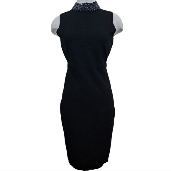 Milly Embellished Collar Iconic Shilloute Sheath Knee Length Dress Black Medium - Picture 6 of 16